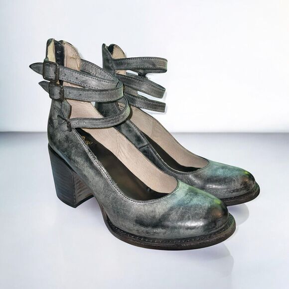 Freebird 8 Randi Distressed Gray/Black Ankle Strap Shoes Bootie Worn NEW - Picture 1 of 7